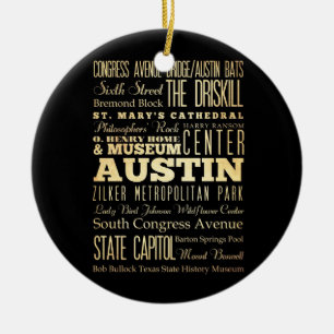 Austin City of Texas State Typography Art Ceramic Ornament