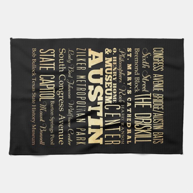 Austin City of Texas State Typography Art Kitchen Towel (Horizontal)