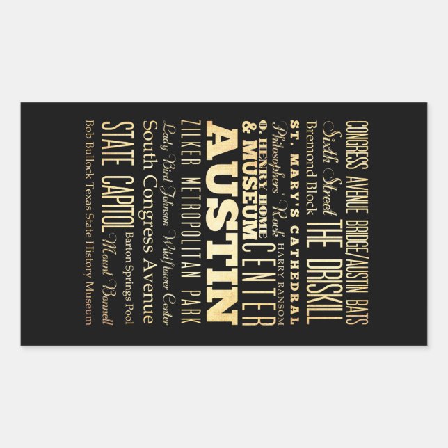 Austin City of Texas State Typography Art Rectangular Sticker (Front)