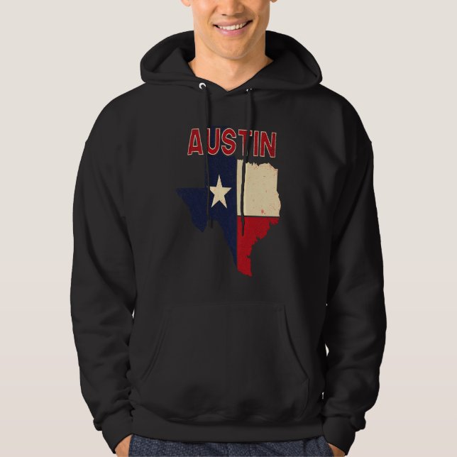 Austin City Texas Texan Flag Map Hoodie (Front)