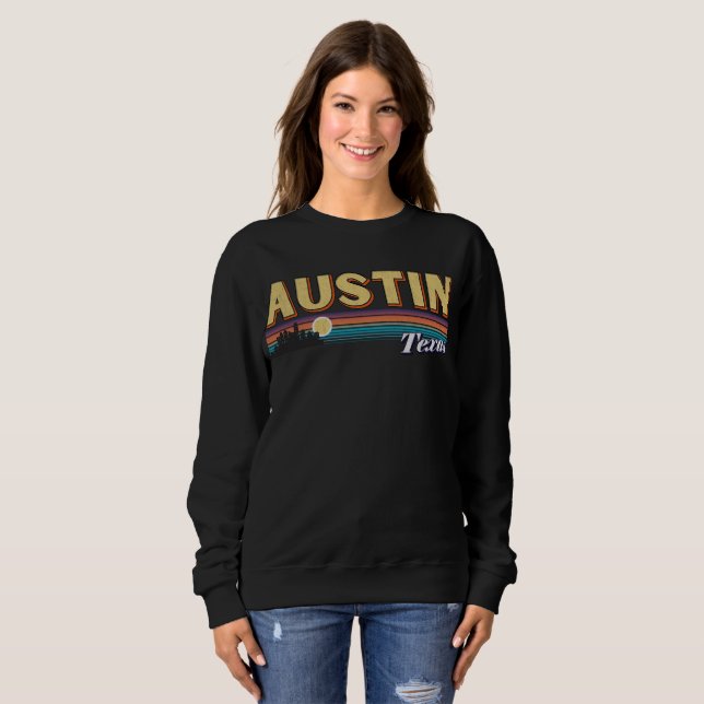 Austin City Texas Vintage Distressed Retro Stripe Sweatshirt (Front Full)