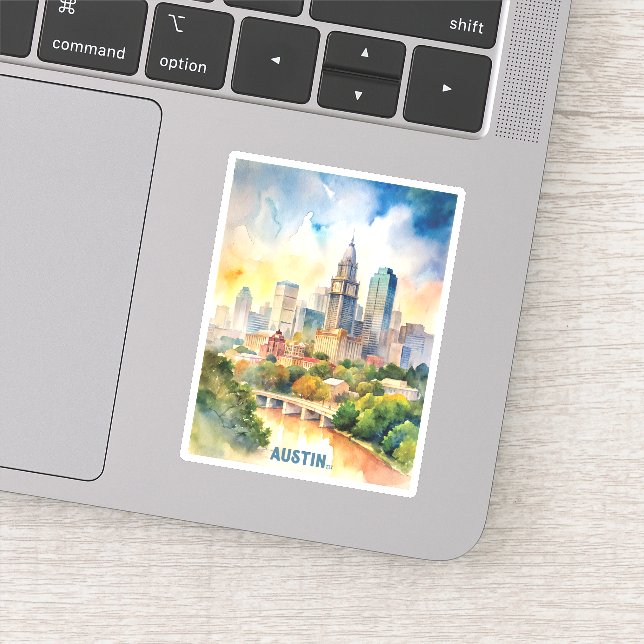 Austin City Watercolor Painting Sticker (Detail)