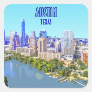 Austin Downtown Texas Vintage Square Sticker