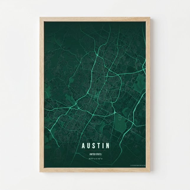 Austin Emerald Map Print Texas City Poster Gift (Creator Uploaded)