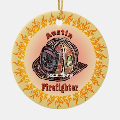 Austin Firefighter custom name Ceramic Ornament