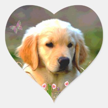 Austin Golden Labrador Puppy Heart Sticker by orsobear at Zazzle