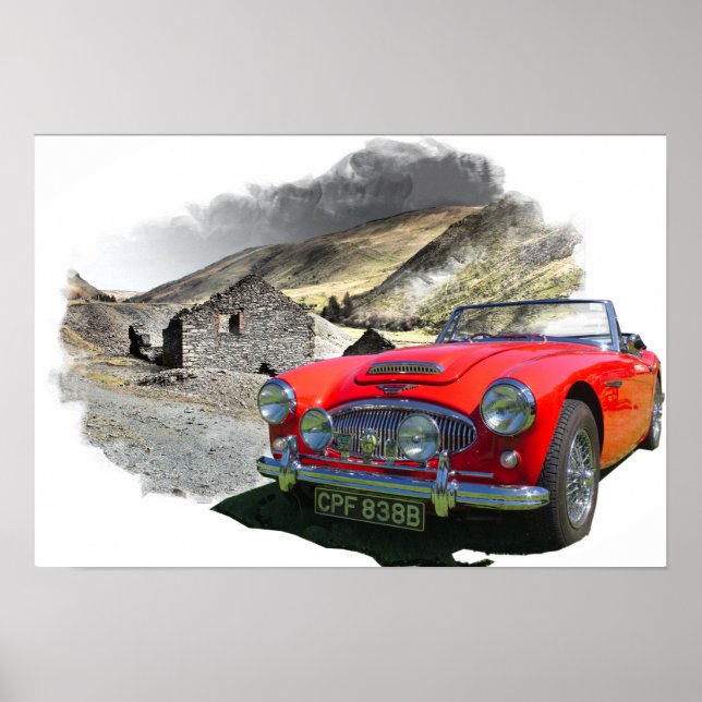 Austin Healey 3000 in Welsh Mountains Poster (Front)