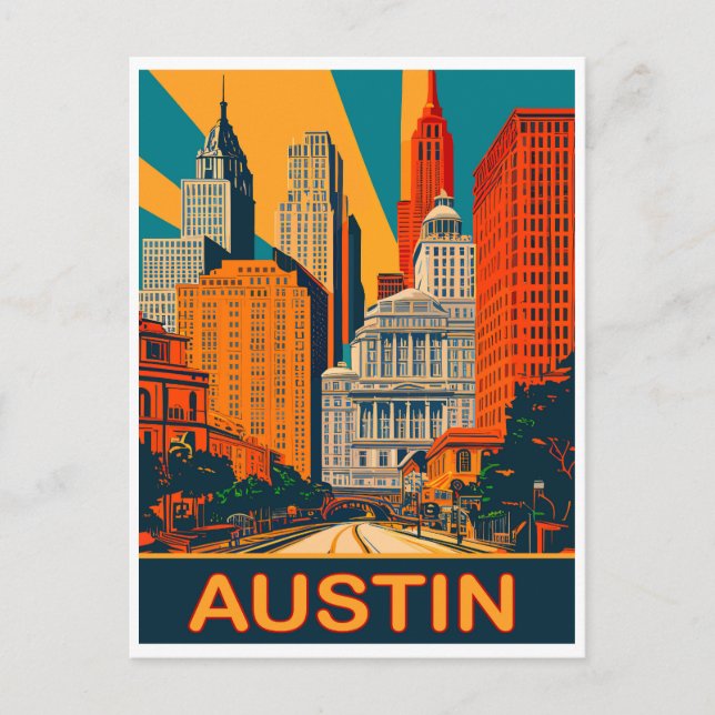 Austin in Vibrant Colors, Travel Postcard (Front)