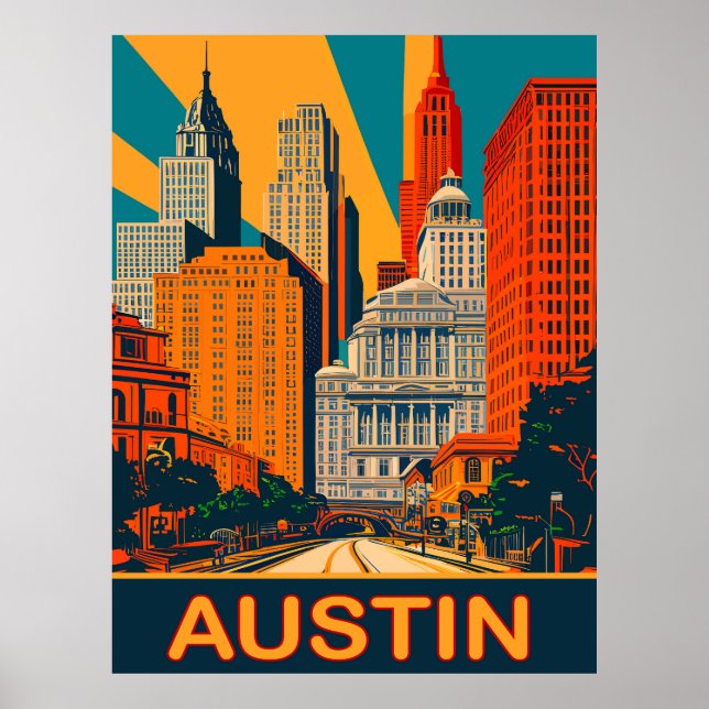 Austin in Vibrant Colors, Travel Poster (Front)