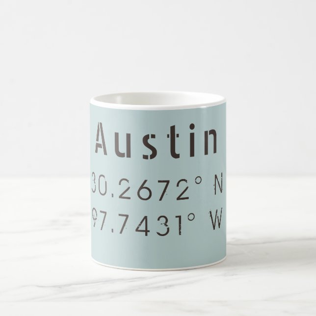 Austin Latitude and Longitude Coffee Mug (Center)