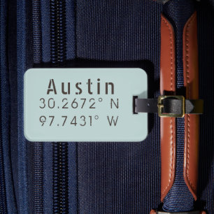 Austin Latitude Longitude Customizable Luggage Tag
