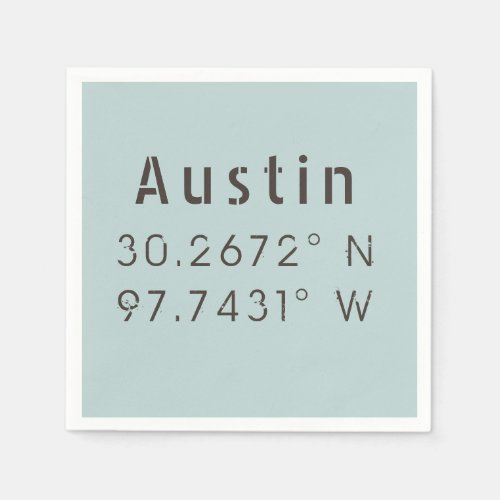 Austin Latitude Longitude Napkins