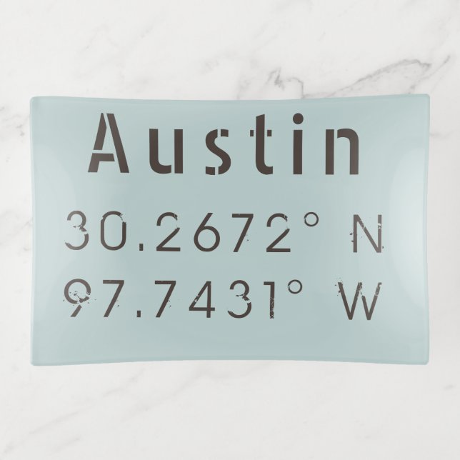 Austin Latitude Longitude Trinket Tray (Front)