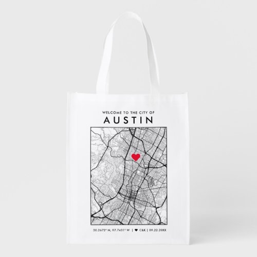 Austin Love Locator  City Map Wedding Welcome Grocery Bag