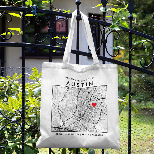 Austin Love Locator | City Map Wedding Welcome Tote Bag