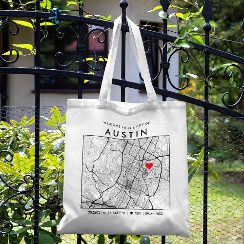 Austin Love Locator  City Map Wedding Welcome Tote Bag