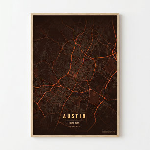 Austin Map Heatwave Texas City Poster Wallart Gift