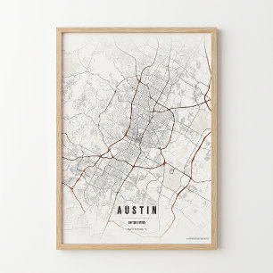 Austin Map Print Texas City Poster Wall Art Gift