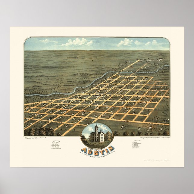 Austin, MN Panoramic Map - 1870 Poster (Front)