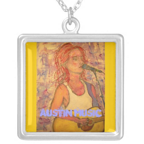 austin music art silver plated necklace