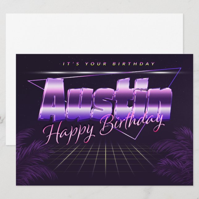 Austin Name First Name pura retro card Birthday (Front/Back)