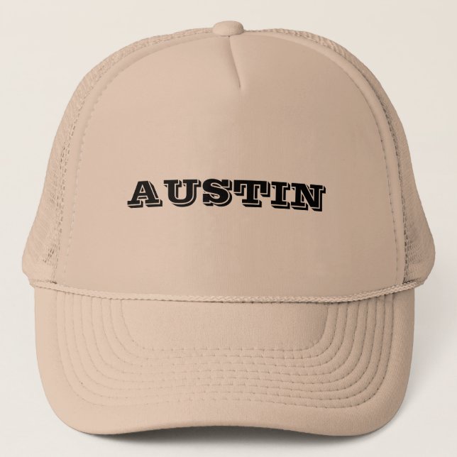 Austin on a Khaki Trucker Hat (Front)