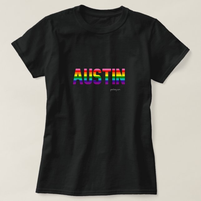 Austin Pride T Shirt W. | Rainbow Flag (Design Front)