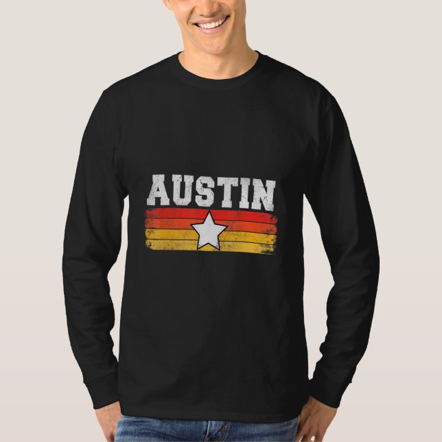 Austin Retro Star Texas Pride Vacation Humor T-Shirt (Front)