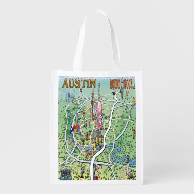 Austin Round Rock Texas Fun Map Grocery Bag (Front)