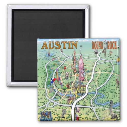 Austin Round Rock Texas Fun Map Magnet
