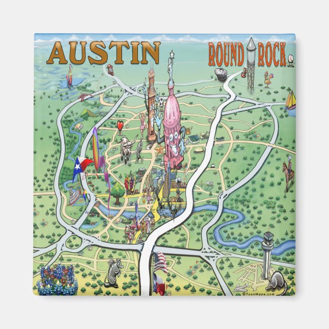 Austin Round Rock Texas Fun Map Magnet (Front)