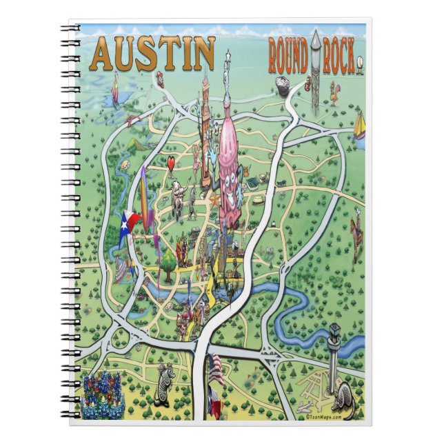 Austin Round Rock Texas Fun Map Notebook (Front)