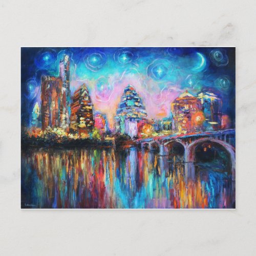 Austin Skyline at night cityscape Art gifts Postcard