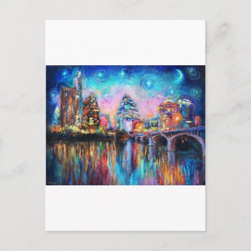 Austin Skyline at night cityscape Art gifts Postcard