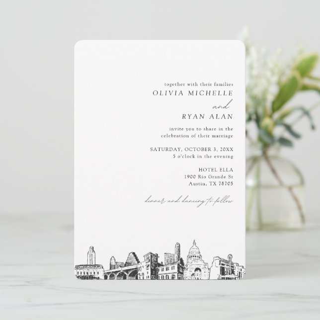 Austin Skyline Destination Wedding Invitation (Standing Front)