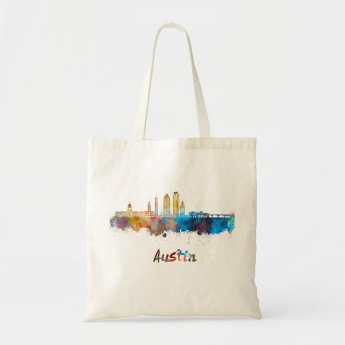 Austin skyline in watercolor tote bag