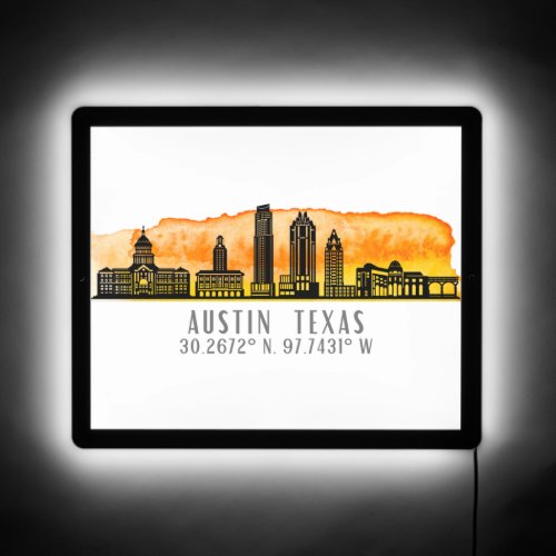 Austin Skyline Latitude  Longitude LED Sign