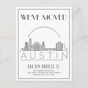 Austin Skyline Modern Deco Change of Address Announcement Postcard