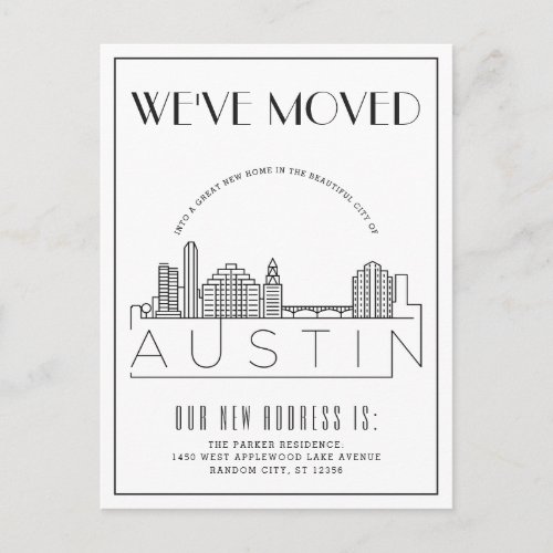  Austin Skyline Modern Deco  Change of Address Announcement Postcard