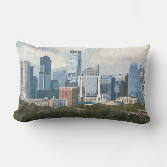 Austin Skyline Painted Art Lumbar Pillow (Front)
