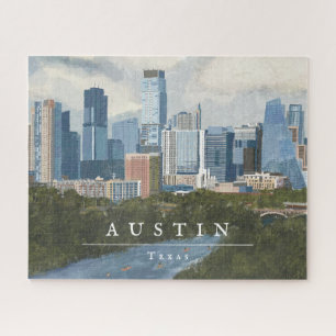 Austin Skyline Painted Art Print Jigsaw Puzzle
