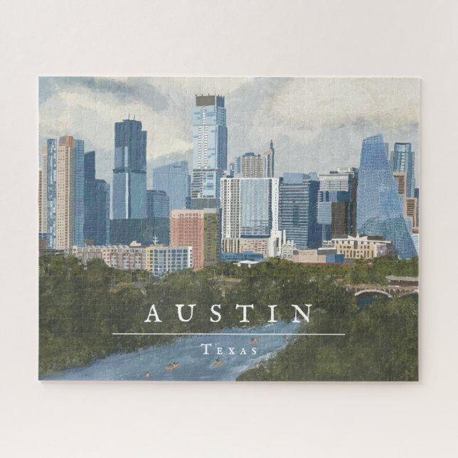 Austin Skyline Painted Art Print Jigsaw Puzzle (Horizontal)