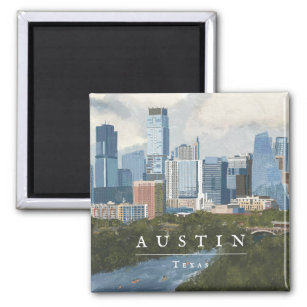 Austin Skyline Painted Art Print Magnet