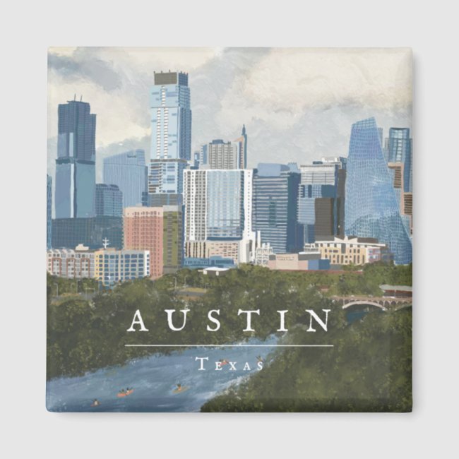 Austin Skyline Painted Art Print Magnet