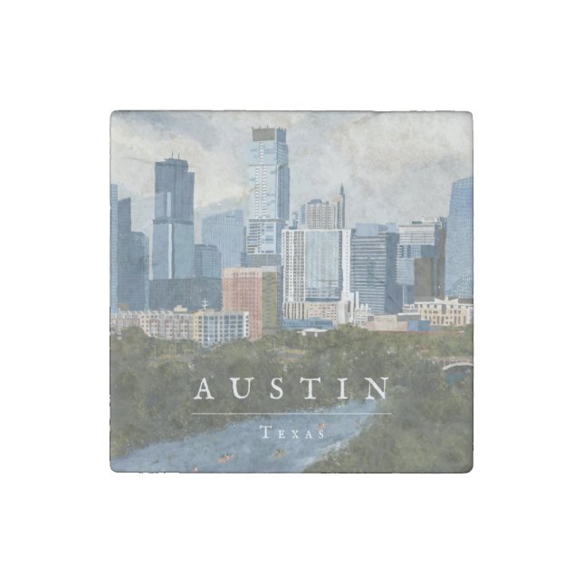 Austin Skyline Painted Art Print Magnet (Front)