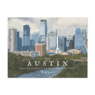 Austin Skyline Painted Art Print Postcard Austin Skyline Painted Art Print Postcard