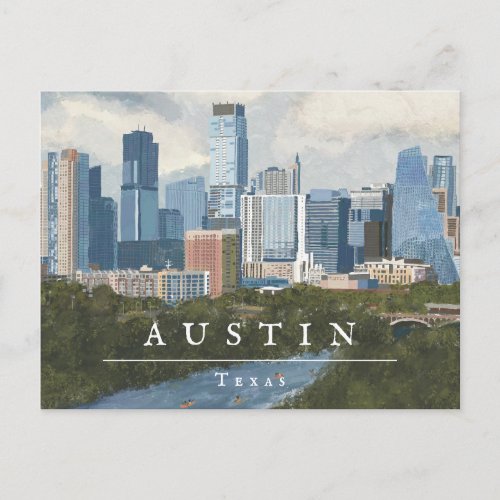 Austin Skyline Painted Art Print Postcard