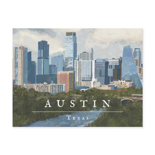 Austin Skyline Painted Art Print Postcard