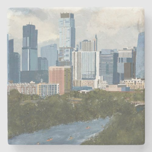 Austin Skyline Painted Art Stone Coaster