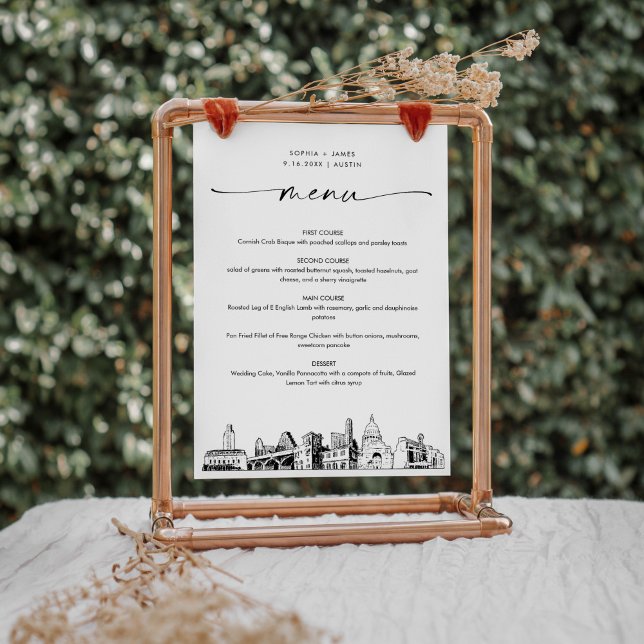 Austin Skyline Wedding Dinner Menu Card 5x7 (Creator Uploaded)